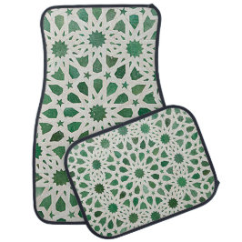 Green and White Geometric Print Car Mat Set of 4