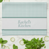 Green and White Gingham Check Personalized Theedoek (Gevouwen)