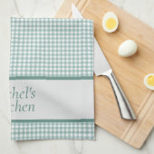 Green and White Gingham Check Personalized Theedoek (Quarter Fold)