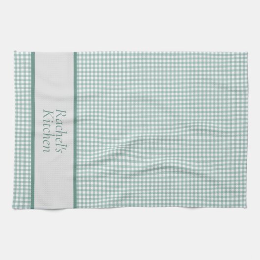 Green and White Gingham Check Personalized Theedoek (Horizontaal)