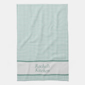 Green and White Gingham Check Personalized Theedoek (Verticaal)