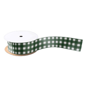 Green and White Gingham Medium Satijnen Lint