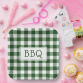 Green and White Gingham Pattern BBQ Party Papieren Bordje (Feest)