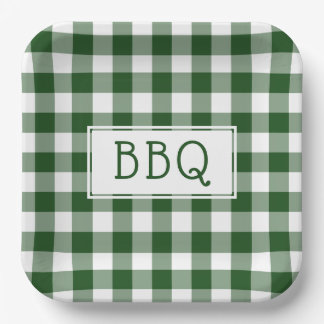 Green and White Gingham Pattern BBQ Party Papieren Bordje