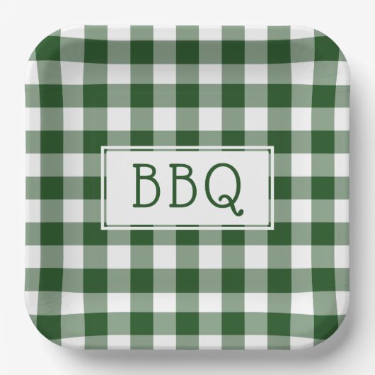 Green and White Gingham Pattern BBQ Party Papieren Bordje (Voorkant)