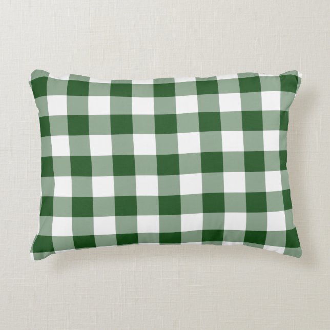 Green and White Gingham Pattern Decoratief Kussen (Voorkant)