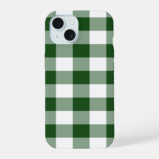 Green and White Gingham Pattern iPhone 15 Case (Achterkant)
