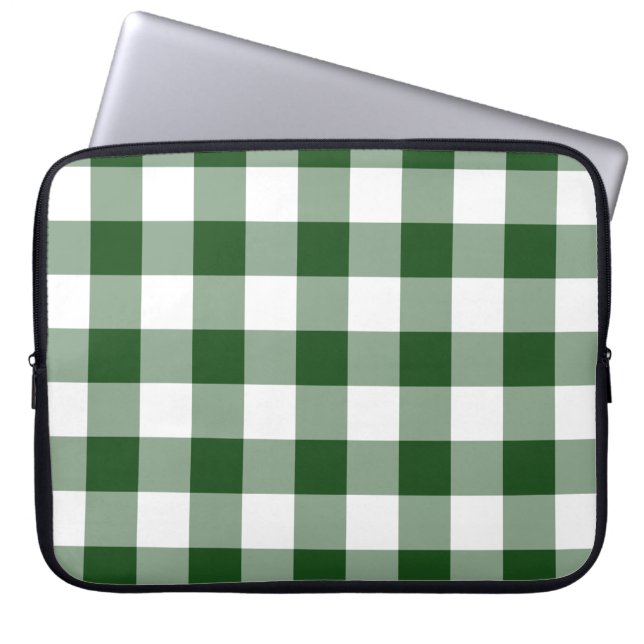 Green and White Gingham Pattern Laptop Sleeve (Voorkant)