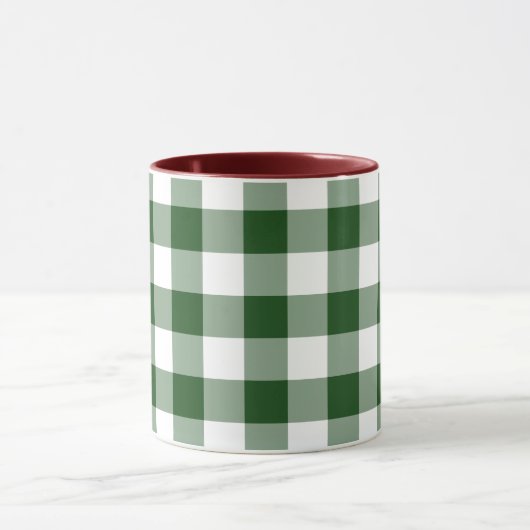 Green and White Gingham Pattern Mok (Midden)