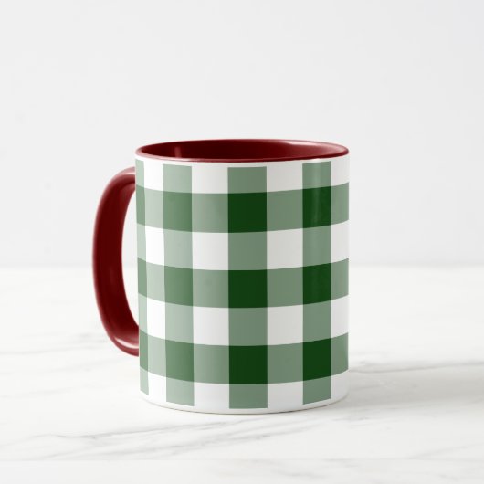 Green and White Gingham Pattern Mok (Voorkant links)