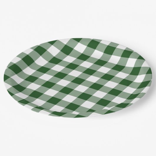 Green and White Gingham Pattern Papieren Bordje (Gekanteld)