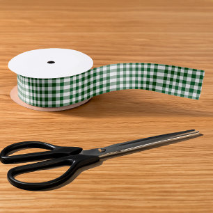 Green and White Gingham Pattern Satijnen Lint