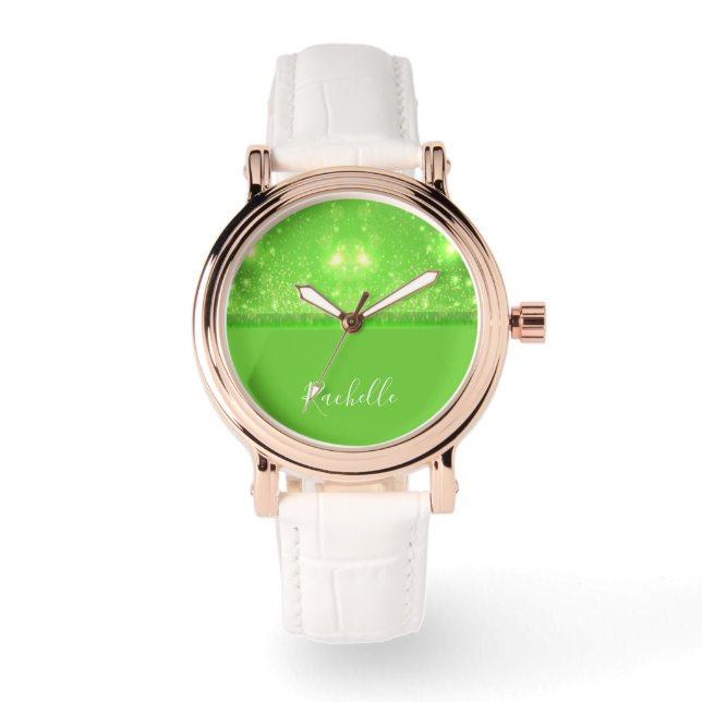 Green and white glitter print horloge (Voorkant)