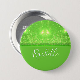 Green and white glitter print ronde button 7,6 cm