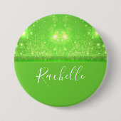 Green and white glitter print ronde button 7,6 cm (Voorkant)