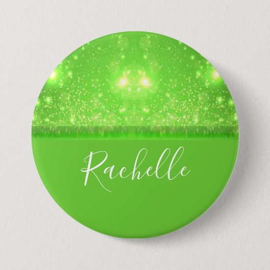 Green and white glitter print ronde button 7,6 cm (Voorkant)