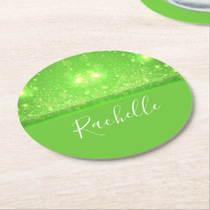 Green and white glitter print ronde kartonnen onderzetter