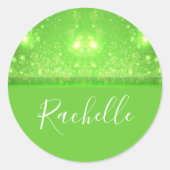 Green and white glitter print ronde sticker (Voorkant)