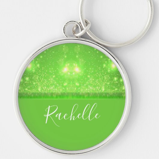 Green and white glitter print sleutelhanger (Voorkant)