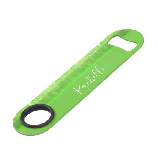 Green and white glitter print speed flessenopener (Voorkant Gekanteld)