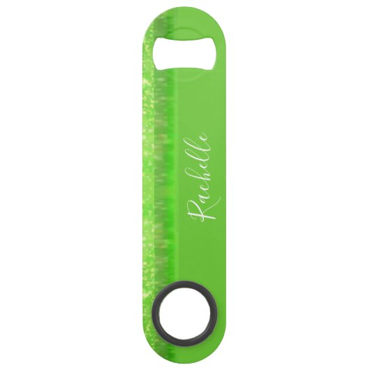Green and white glitter print speed flessenopener (Voorkant)