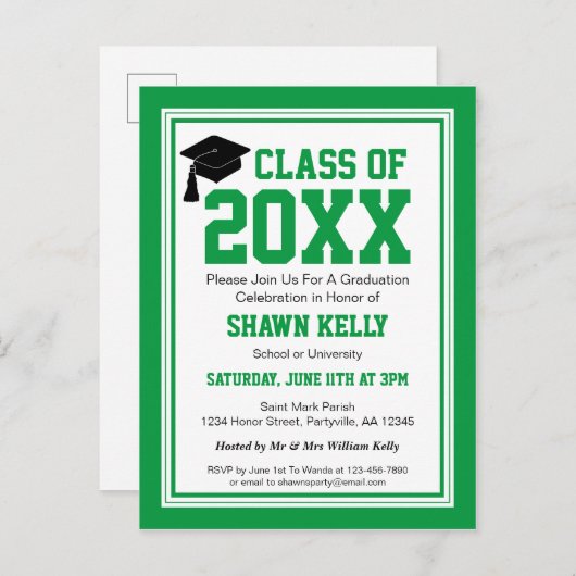 Green and White Graduation Party Uitnodiging Briefkaart (Voorkant / Achterkant)