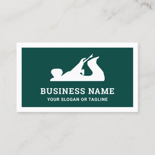 Green and White Hand Plane Handyman Carpenter Visitekaartje (Voorkant)