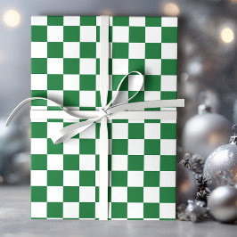 Green and White Holiday Check Cadeaupapier