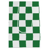 Green and White Holiday Check Medium Cadeauzakje (Achterkant)