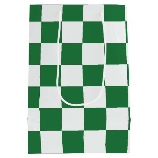 Green and White Holiday Check Medium Cadeauzakje (Achterkant)