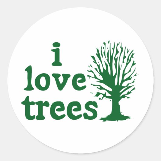 Green and White I Love Trees Sticker (Voorkant)