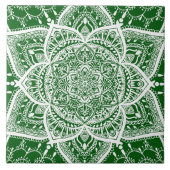 Green and White Mandala - Loergann in Moringa Tegeltje (Voorkant)