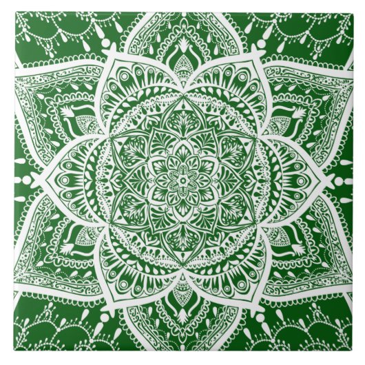 Green and White Mandala - Loergann in Moringa Tegeltje (Voorkant)