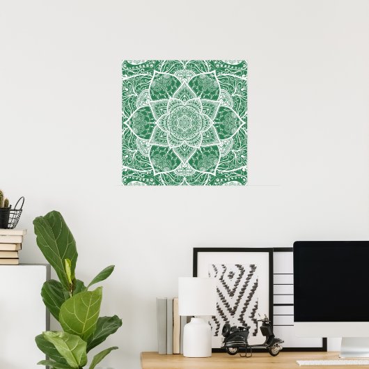 Green and White Mandala - Loergann in Rosemary Poster (Thuiskantoor)