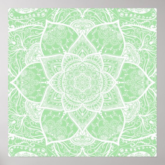 Green and White Mandala - Loergann in Seafoam Poster (Voorkant)