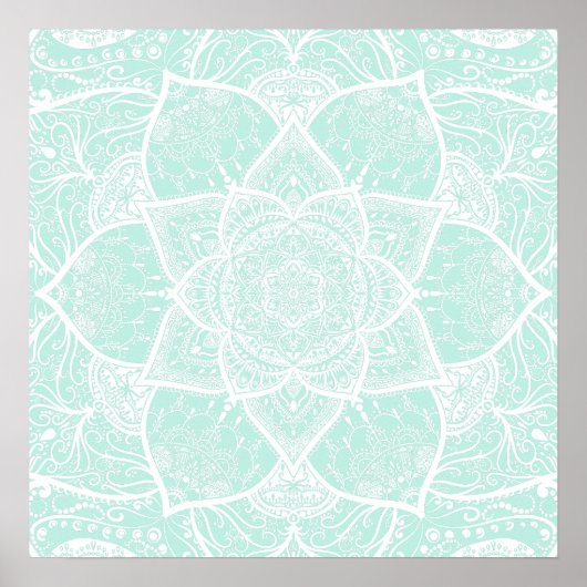 Green and White Mandala - Loergann in Zee Glass Poster (Voorkant)