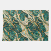 Green and White Marble with Gold Accents Theedoek (Horizontaal)