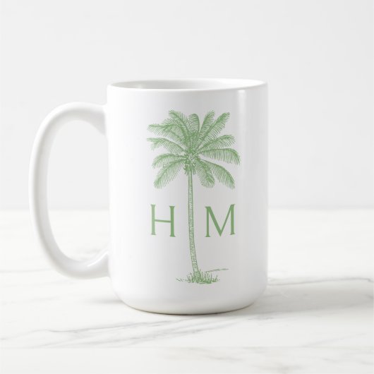 Green and White Palm Palmetto Tree Monogram Koffiemok (Links)