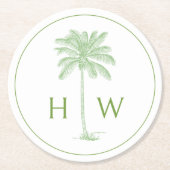 Green and White Palm Palmetto Tree Monogram Ronde Kartonnen Onderzetter (Voorkant)