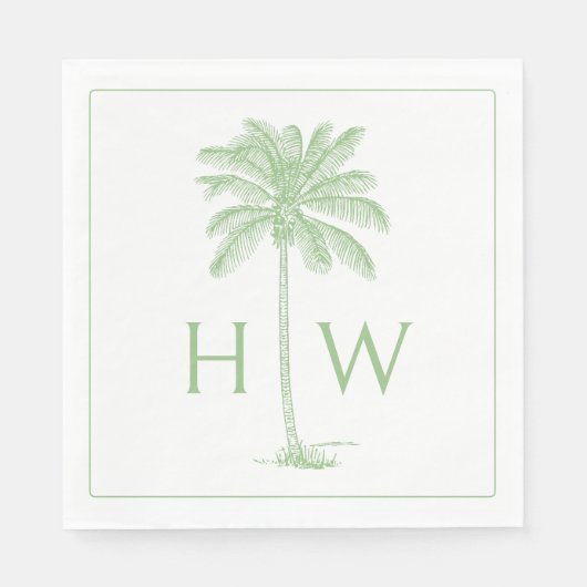 Green and White Palm Palmetto Tree Monogram Servet (Voorkant)