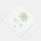 Green and White Palm Palmetto Tree Monogram Servet (Hoek)