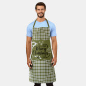 Green and White Plaid Merry Christmas Reindeer Schort (Gedragen)