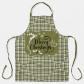 Green and White Plaid Merry Christmas Reindeer Schort (Voorkant)
