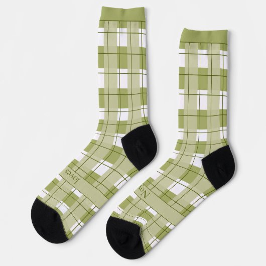 Green and White Plaid, Text on Foot Sokken (Links)