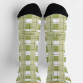 Green and White Plaid, Text on Foot Sokken (Top)