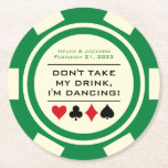 Green and White Poker Chip Ik ben aan het dansen D Ronde Kartonnen Onderzetter<br><div class="desc">Laat al dat lekkere alcoholgebruik niet verloren gaan door de onafgewerkte alcoholglazen van je gast op te scheppen terwijl ze een storm drinken. Geef elke gast dit op maat gemaakte groene en romige witte poker chip papier onderzetter om over hun glas te plaatsen wanneer ze de dansvloer raken!</div>