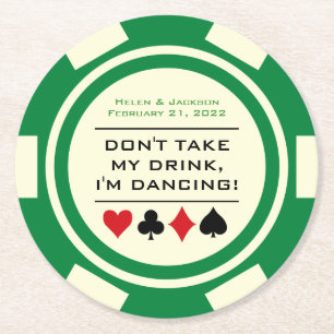 Green and White Poker Chip Ik ben aan het dansen D Ronde Kartonnen Onderzetter