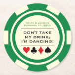 Green and White Poker Chip I'm Dancing Drink Ronde Kartonnen Onderzetter<br><div class="desc">Laat niet al die heerlijke alcohol verspillen door de onafgewerkte drink bril van je gast te laten opruimen terwijl ze een storm dansen. Geef elke gast dit aangepaste groene en griezelige witte pokerpapier onderzetter om over hun glas te plaatsen wanneer ze op de dansvloer zitten!</div>