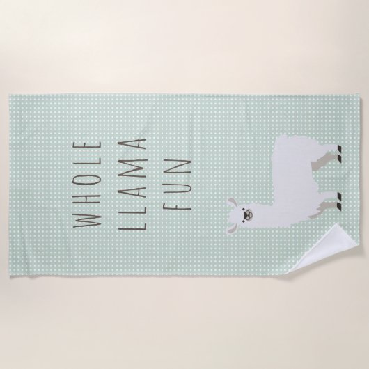 Green and White Polka Dot Cute Llama Strandlaken (Voorkant)