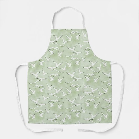 Green And White Seagull Beach Bird Pattern Schort (Voorkant)